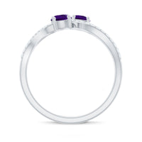 Rosec Jewels real amethyst toi et moi engagement ring with diamond, showcasing two purple amethyst stones and sparkling accent diamonds.