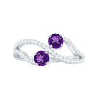 Real Amethyst Toi Et Moi engagement ring with diamond from Rosec Jewels, showcasing the purple amethyst and sparkling diamond setting.