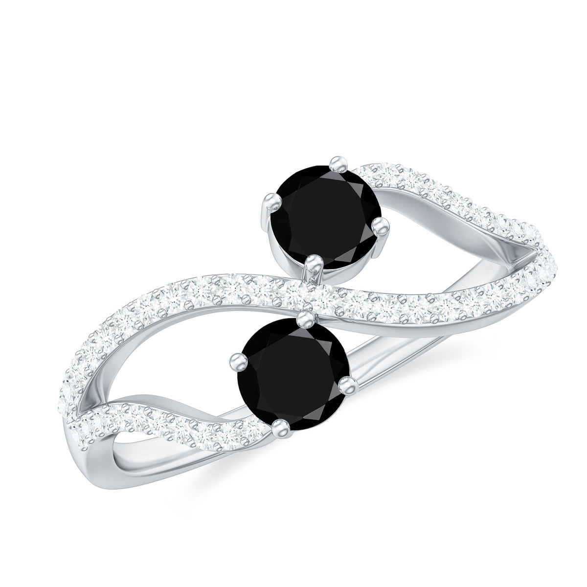 Natural black onyx and diamond promise ring with two stones, crafted by Rosec Jewels, elegant jewelry for special occasions.