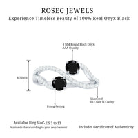 Natural black onyx and diamond promise ring by Rosec Jewels featuring two stones in a sleek silver band.