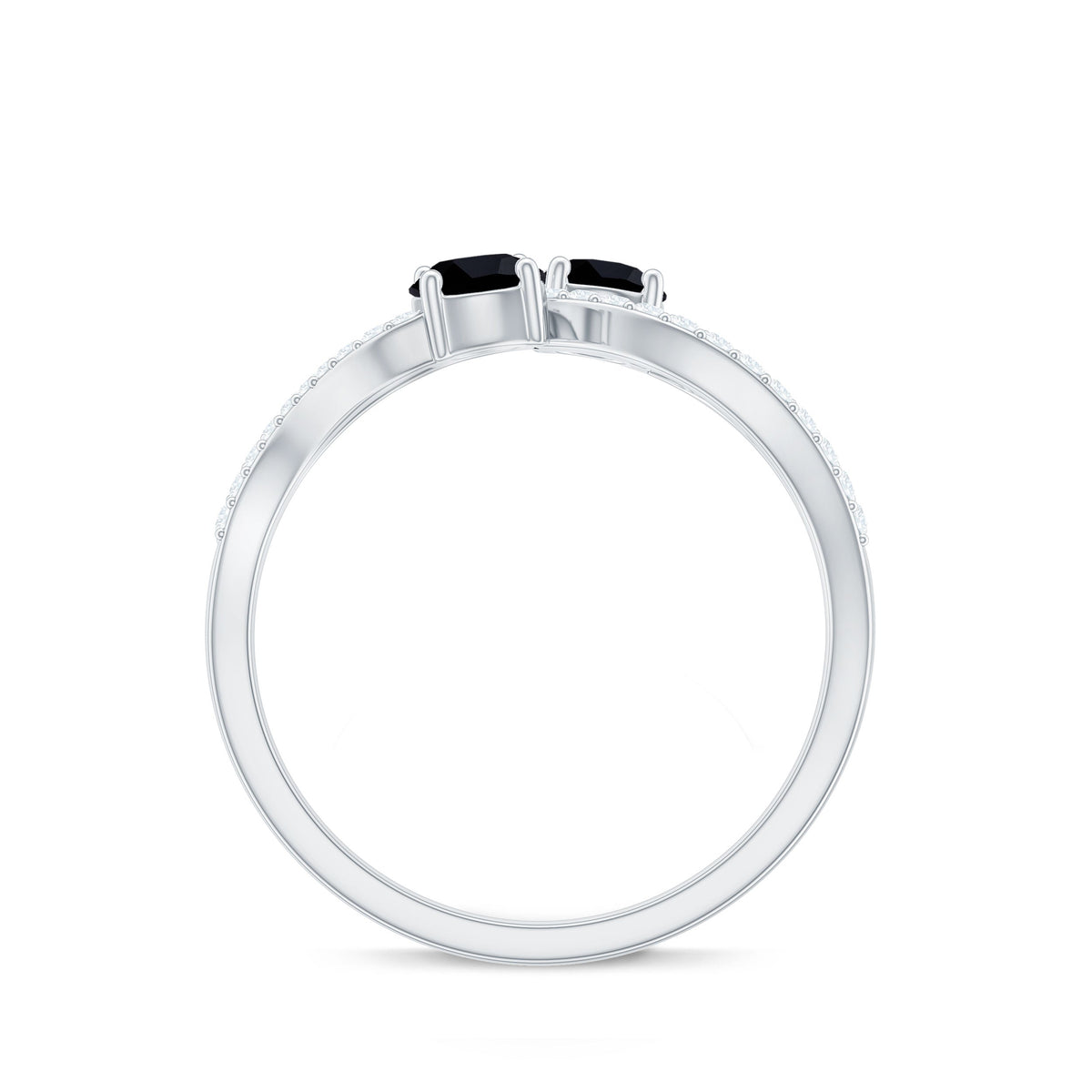 Natural black onyx and diamond promise ring from Rosec Jewels, featuring two stones on a sleek ring band.