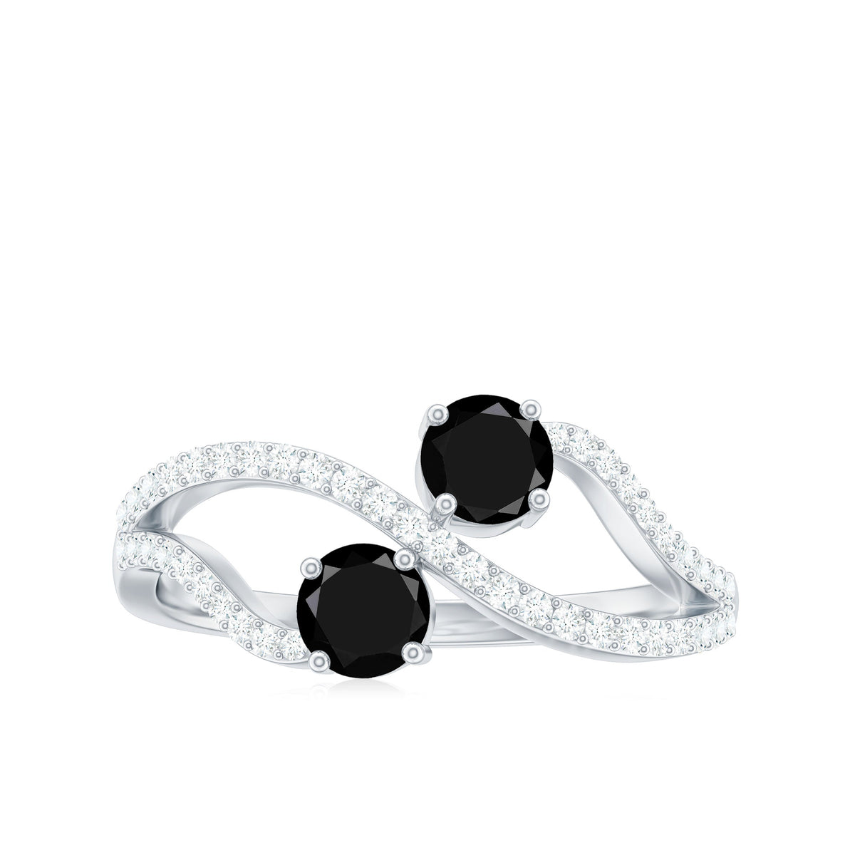 Natural black onyx and diamond promise ring by Rosec Jewels featuring two black onyx stones set in a polished ring band.