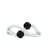 Natural black onyx and diamond promise ring by Rosec Jewels featuring two black onyx stones set in a polished ring band.