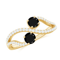 Natural black onyx 2-stone promise ring with diamond accents, crafted by Rosec Jewels, featuring polished black stones and sparkling diamonds.