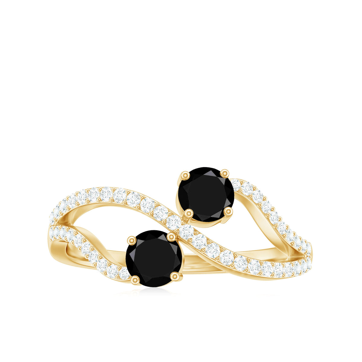 Natural black onyx two-stone promise ring with diamond accents by Rosec Jewels, featuring polished black onyx and sparkling diamonds.