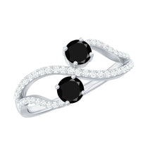 Natural black spinel promise ring with diamond accents from Rosec Jewels, showcasing a sleek silver band and elegant design.