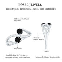 Natural black spinel promise ring with diamond accents from Rosec Jewels, showcasing a sleek silver band and elegant design.