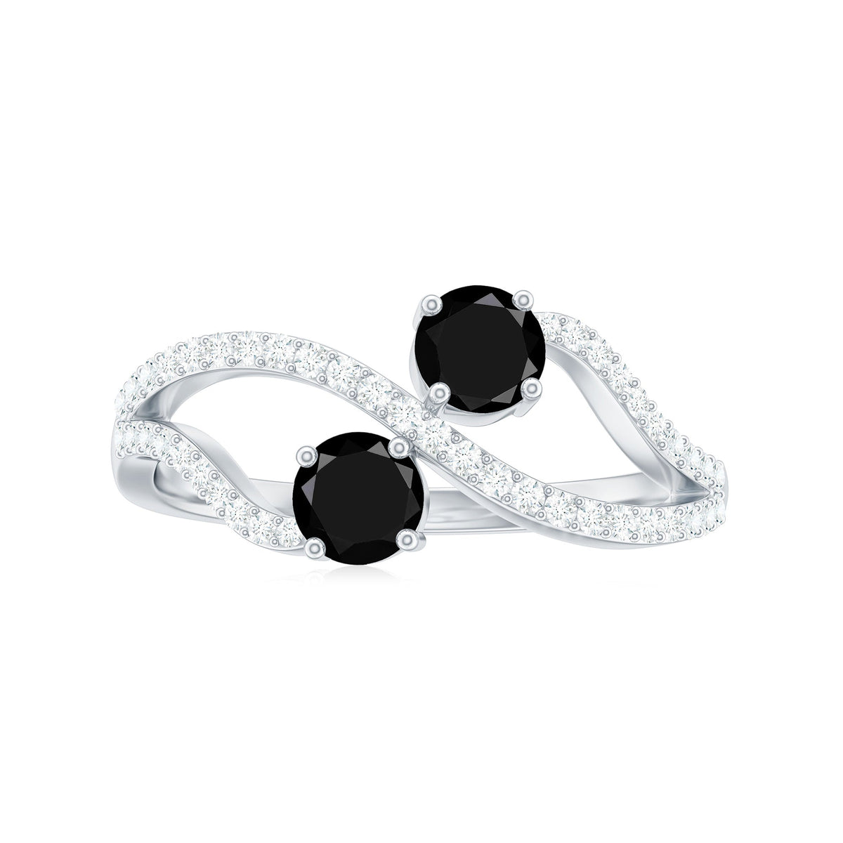 Natural black spinel promise ring with diamond accents by Rosec Jewels, showcasing the elegant design and sparkling gemstones.