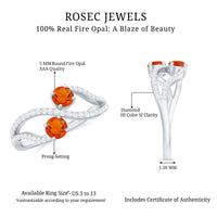 Minimal 3/4 CT Fire Opal and Diamond engagement ring by Rosec Jewels featuring a sleek band and sparkling gemstones.