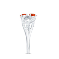 Minimal fire opal and diamond engagement ring with 3/4 carat total weight, set in a delicate ring from Rosec Jewels.