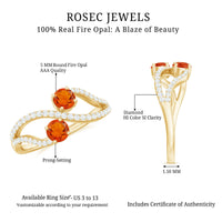 Rosec Jewels 3/4 CT fire opal and diamond engagement ring with a minimalist design, featuring vibrant orange opal and sparkling diamonds.