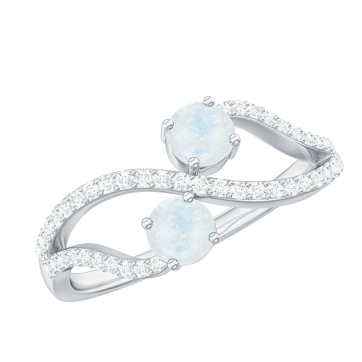 Minimal moonstone and diamond engagement ring from Rosec Jewels featuring a sleek design and sparkling gemstones.