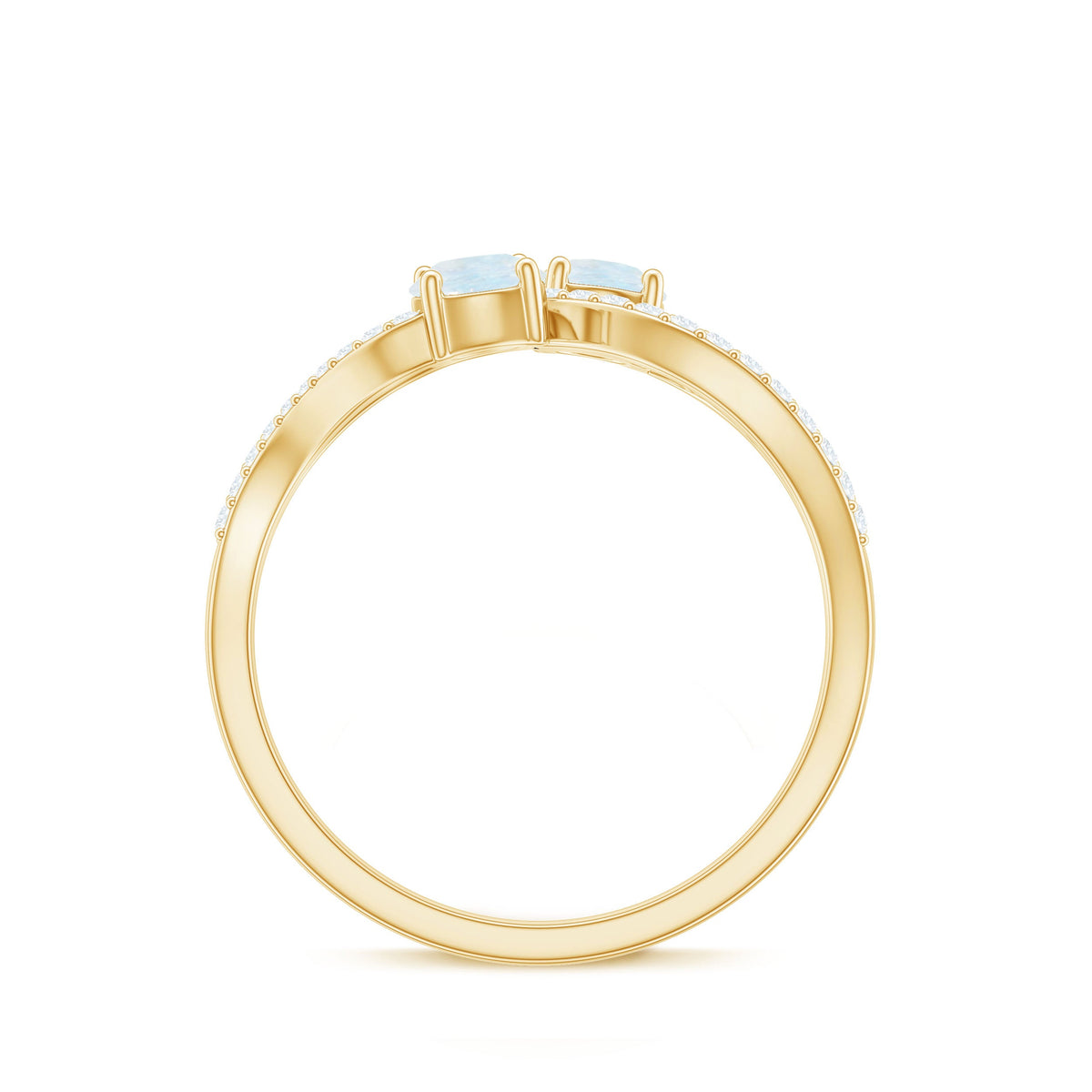 Minimal moonstone and diamond engagement ring by Rosec Jewels, featuring a delicate band with a shimmering moonstone center and diamond accents.