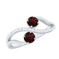 Natural garnet and diamond 2-stone engagement ring by Rosec Jewels, showcasing the elegant gold band and sparkling gemstones.