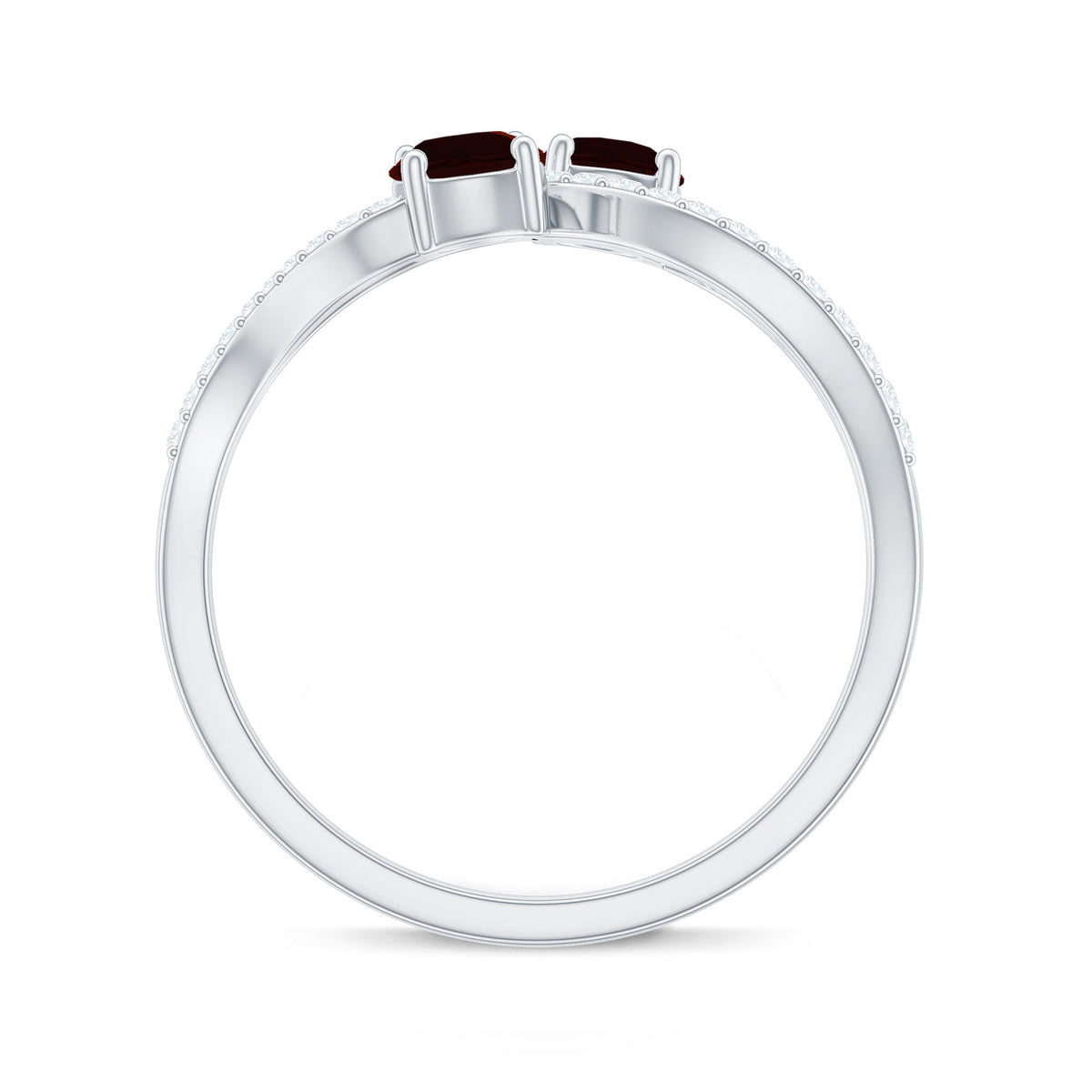 Natural garnet 2-stone engagement ring with diamonds, crafted by Rosec Jewels, featuring vibrant red gemstones and sparkling accents.