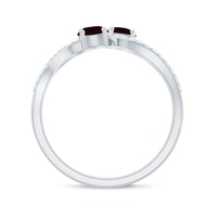 Natural garnet 2-stone engagement ring with diamonds, crafted by Rosec Jewels, featuring vibrant red gemstones and sparkling accents.