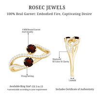Natural garnet two-stone engagement ring with diamond accents, crafted by Rosec Jewels, featuring vibrant red gemstones and elegant design.