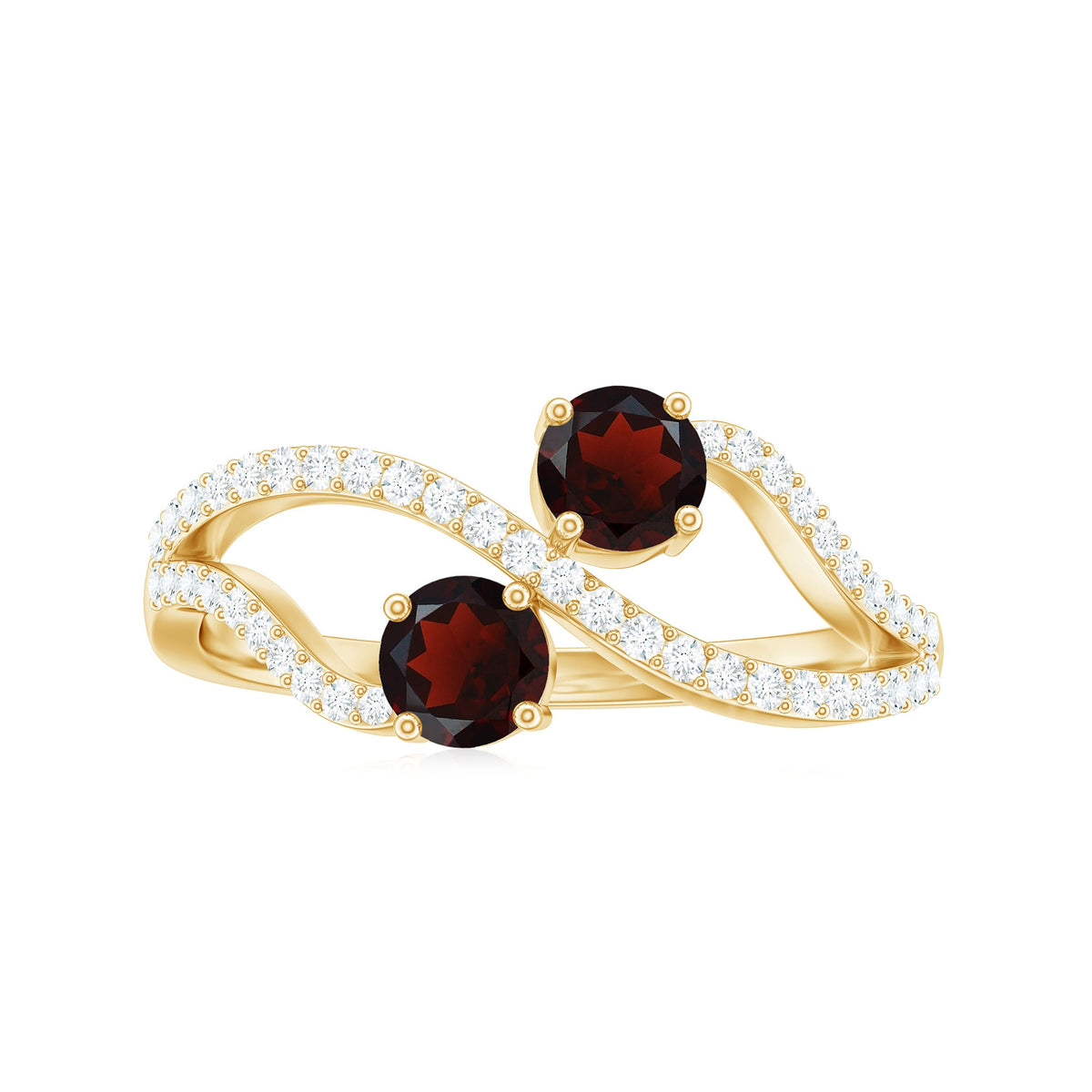 Natural Garnet 2-stone engagement ring with diamond accents from Rosec Jewels, showcasing the elegant design and vibrant gemstones.