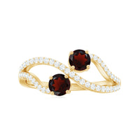 Natural Garnet 2-stone engagement ring with diamond accents from Rosec Jewels, showcasing the elegant design and vibrant gemstones.
