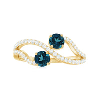 Natural London Blue Topaz two-stone promise ring with diamond accents, crafted by Rosec Jewels.