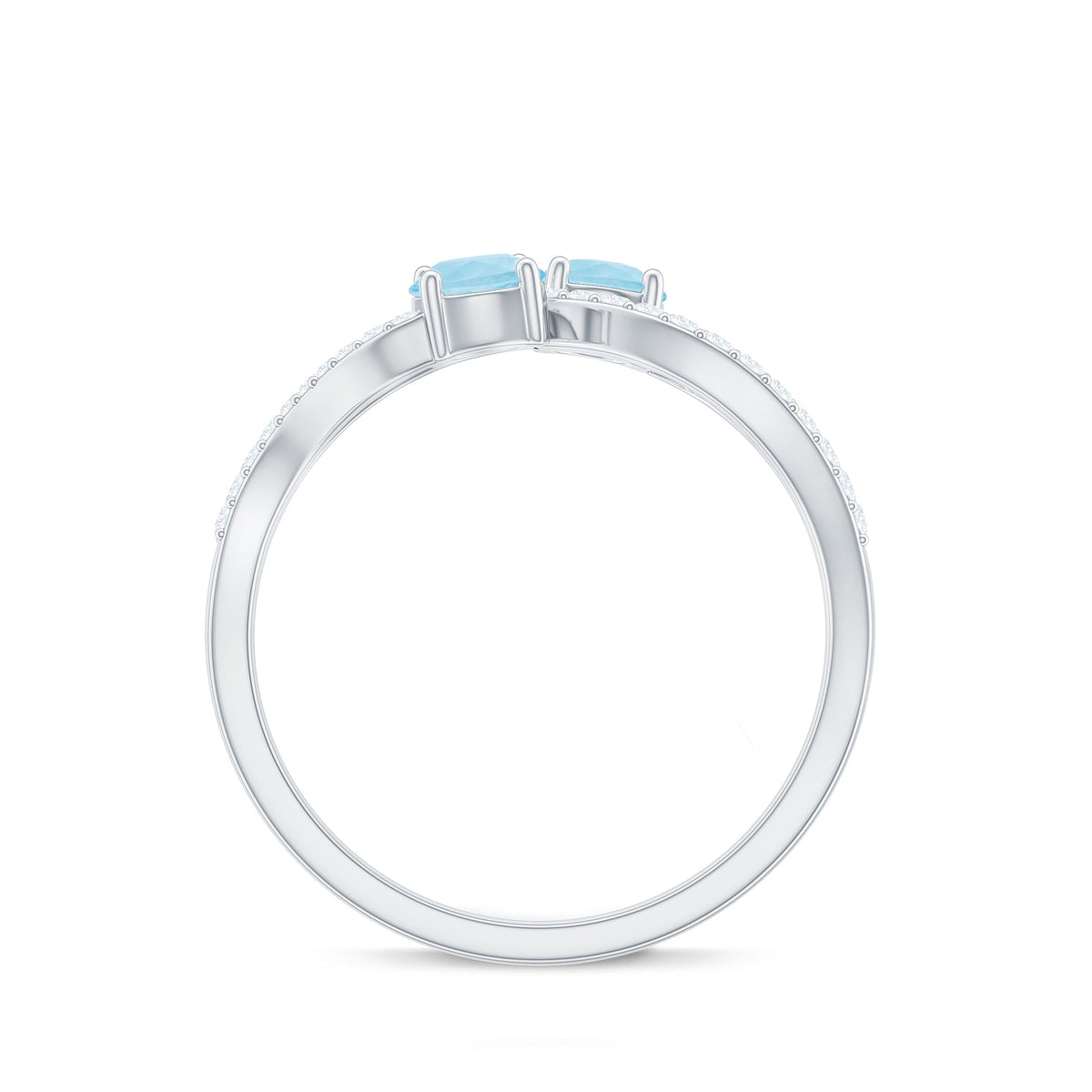 Rosec Jewels women's infinity promise ring with aquamarine stones and diamonds, featuring an elegant and delicate design.
