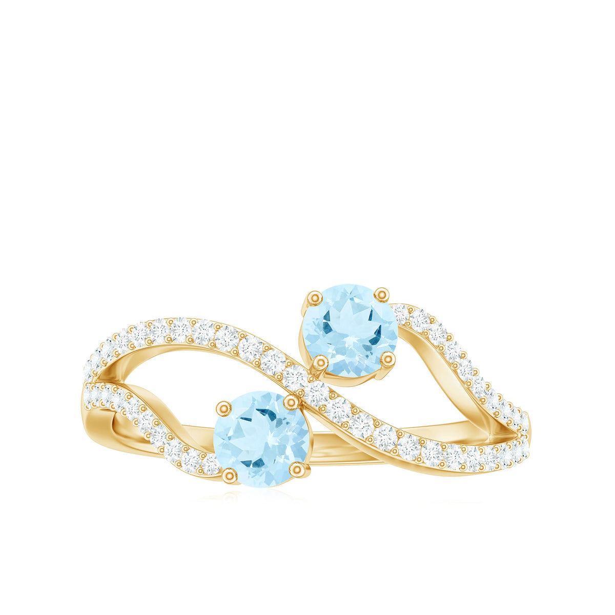 Two-tone aquamarine and diamond infinity promise ring for women by Rosec Jewels, featuring elegant stone detailing and intricate band design.