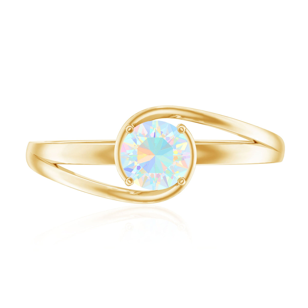 Natural Ethiopian Opal Solitaire Ring with Bypass Shank