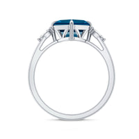 8mm Asscher Cut London Blue Topaz Diagonal Solitaire Ring with Marquise Diamond