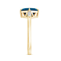 8mm Asscher Cut London Blue Topaz Diagonal Solitaire Ring with Marquise Diamond