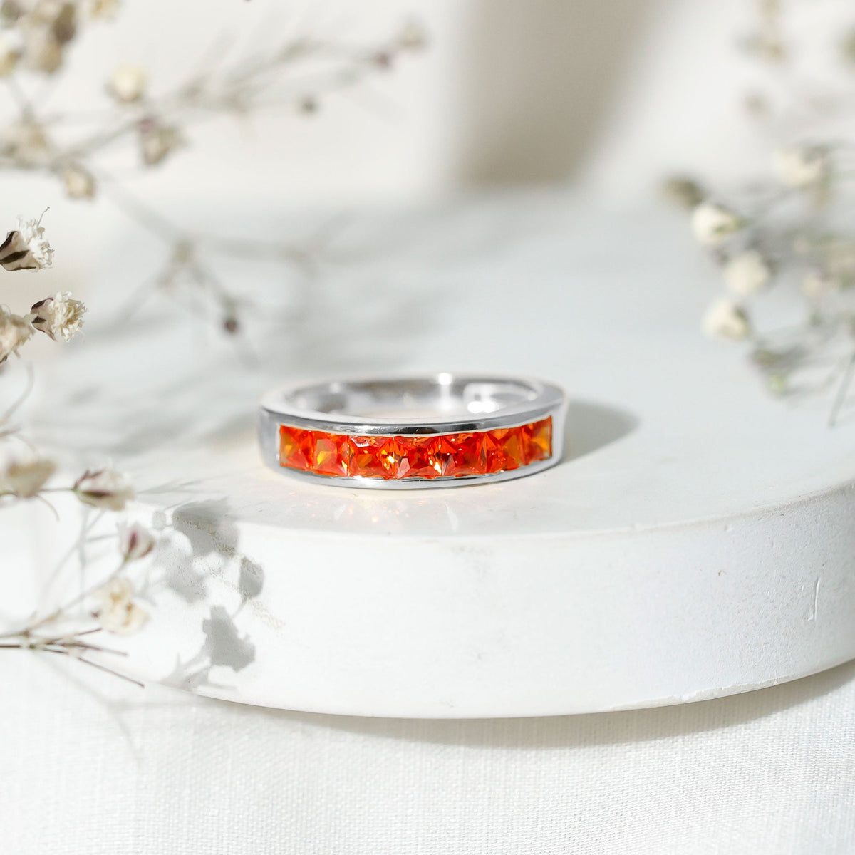 Princess Cut Lab Grown Orange Sapphire Half Eternity Band in Channel Set