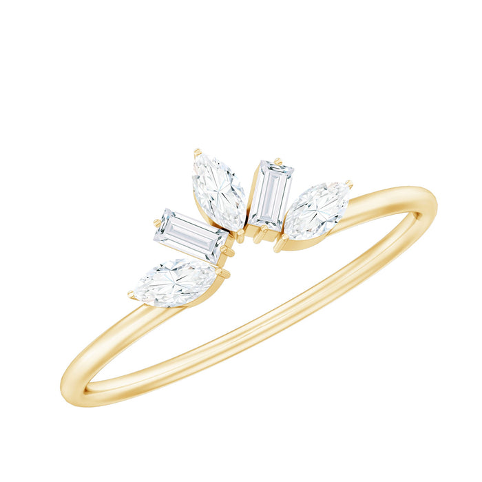 Rosec Jewels marquise and baguette moissanite enhancer ring featuring sparkling gemstone accents and intricate metalwork.