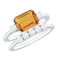 Certified Real Emerald Cut Citrine Wedding Engagement Ring Set with Moissanite