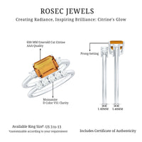 Certified Real Emerald Cut Citrine Wedding Engagement Ring Set with Moissanite