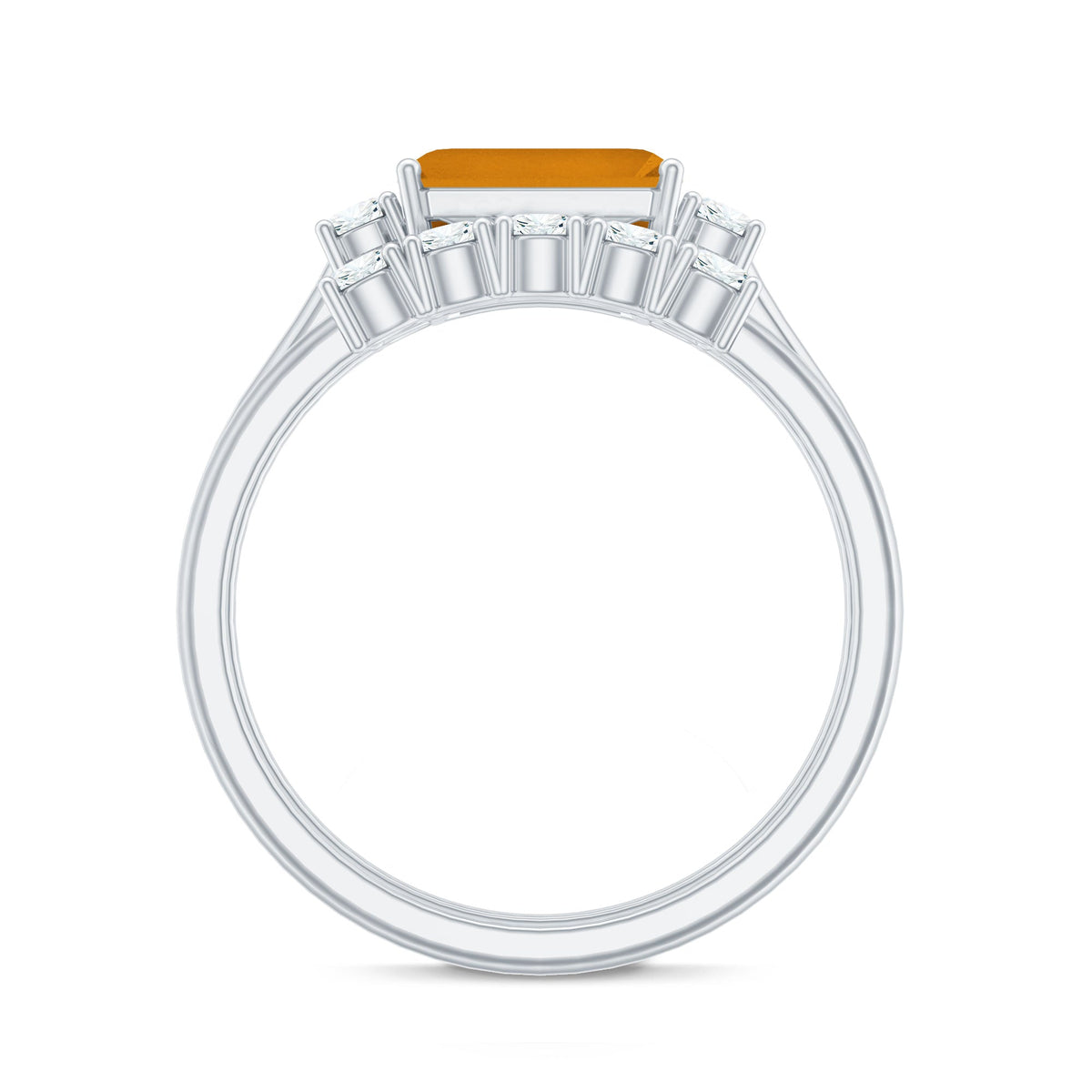 Certified Real Emerald Cut Citrine Wedding Engagement Ring Set with Moissanite