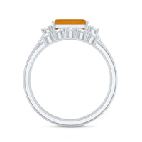 Certified Real Emerald Cut Citrine Wedding Engagement Ring Set with Moissanite