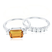 Certified Real Emerald Cut Citrine Wedding Engagement Ring Set with Moissanite