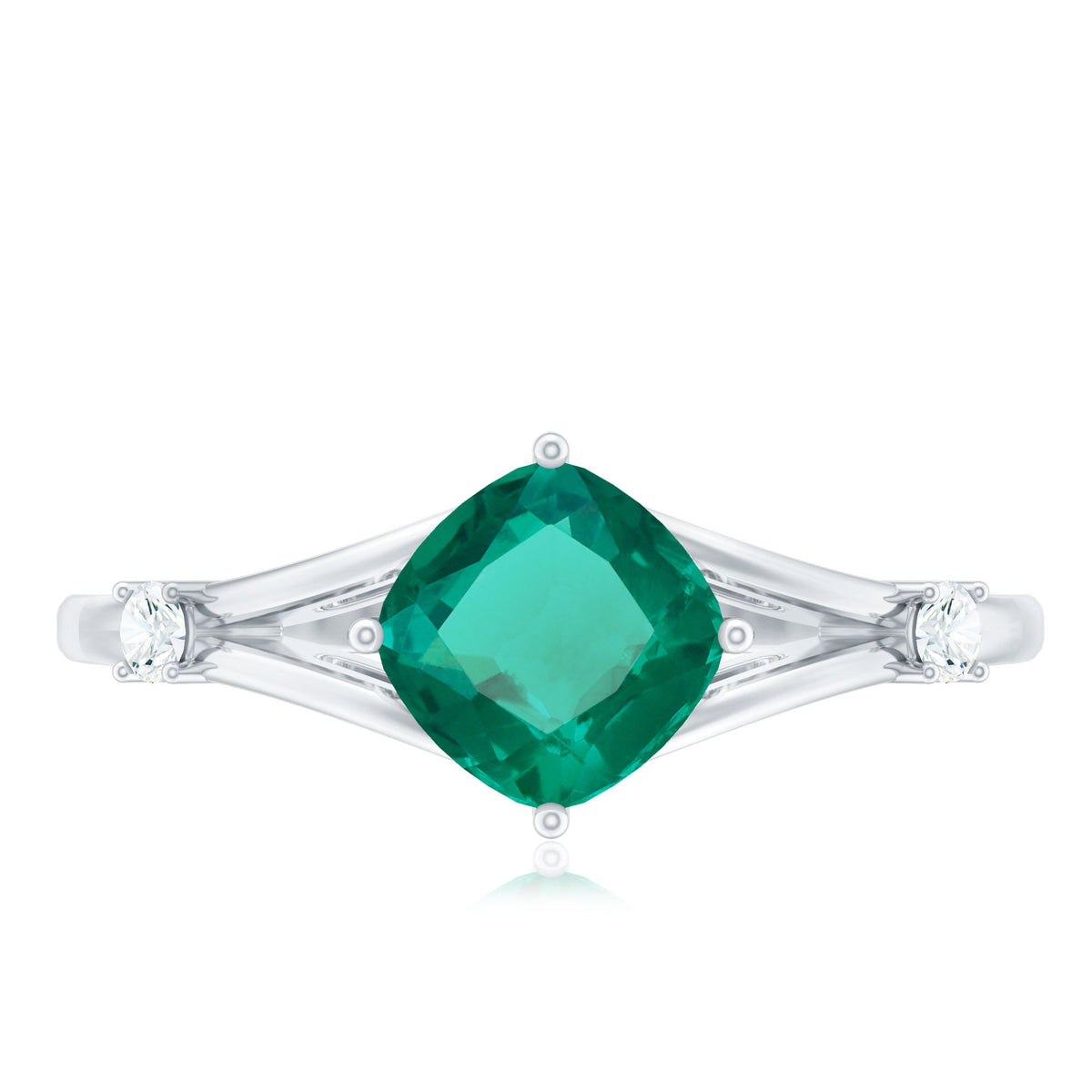 Certified 6 mm Cushion Cut Lab Grown Emerald Diamond Engagement Ring with Split Shank
