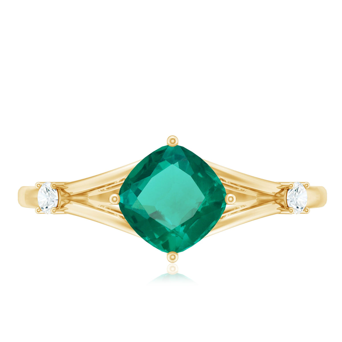 Certified 6 mm Cushion Cut Lab Grown Emerald Diamond Engagement Ring with Split Shank