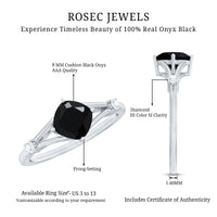 Cushion Black Onyx Split Shank Engagement Ring with Diamond