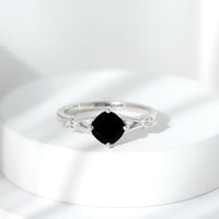 Cushion Black Onyx Split Shank Engagement Ring with Diamond