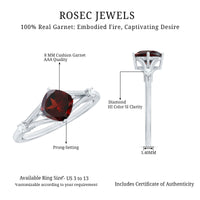 3.2 Carat Genuine Garnet Diamond Cushion Cut Engagement Ring with Split Shank
