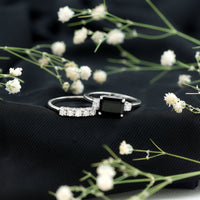 Emerald Cut Black Onyx and Diamond Wedding Ring Set