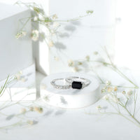 Emerald Cut Black Onyx and Diamond Wedding Ring Set