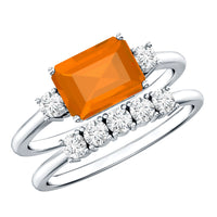 1 Carat Emerald Cut Fire Opal and Diamond Engagement Ring with Enhancer