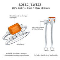1 Carat Emerald Cut Fire Opal and Diamond Engagement Ring with Enhancer