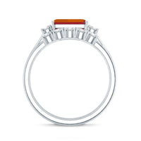 1 Carat Emerald Cut Fire Opal and Diamond Engagement Ring with Enhancer
