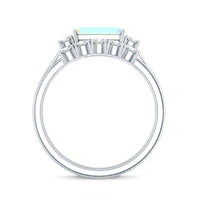 Ethiopian opal diamond engagement and wedding ring set with emerald cut stones in a rose gold band by Rosec Jewels