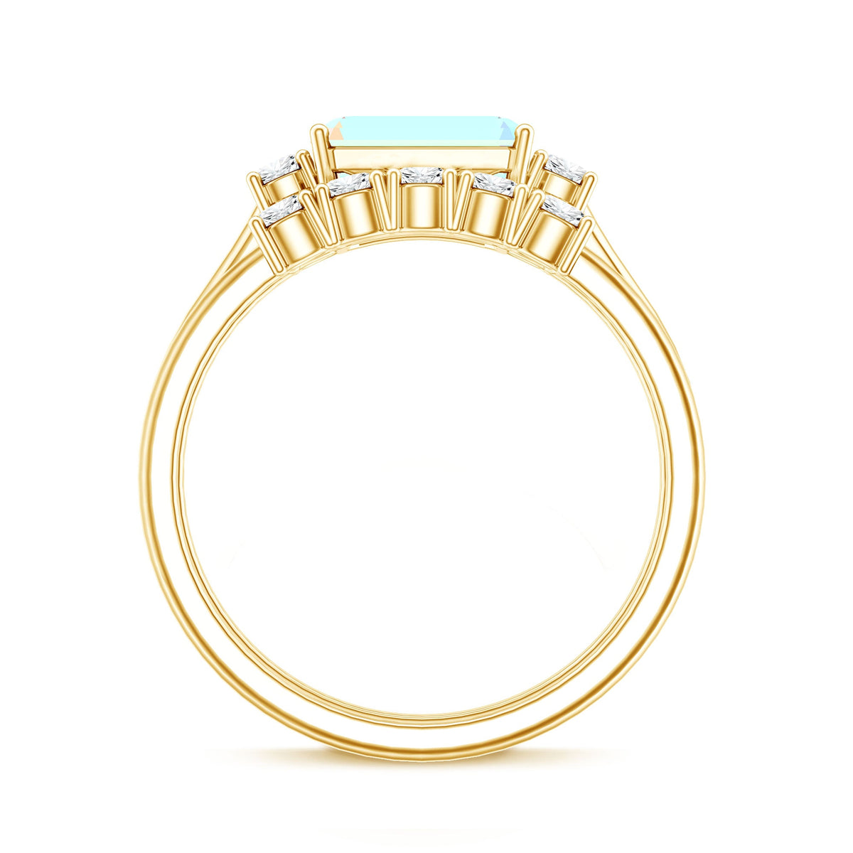 Ethiopian opal diamond engagement and wedding ring set featuring emerald cut stones, crafted by Rosec Jewels.