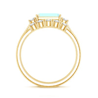 Ethiopian opal diamond engagement and wedding ring set featuring emerald cut stones, crafted by Rosec Jewels.