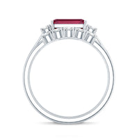 East West Set Emerald Cut Lab Ruby Engagement Ring with Diamond Wedding Band